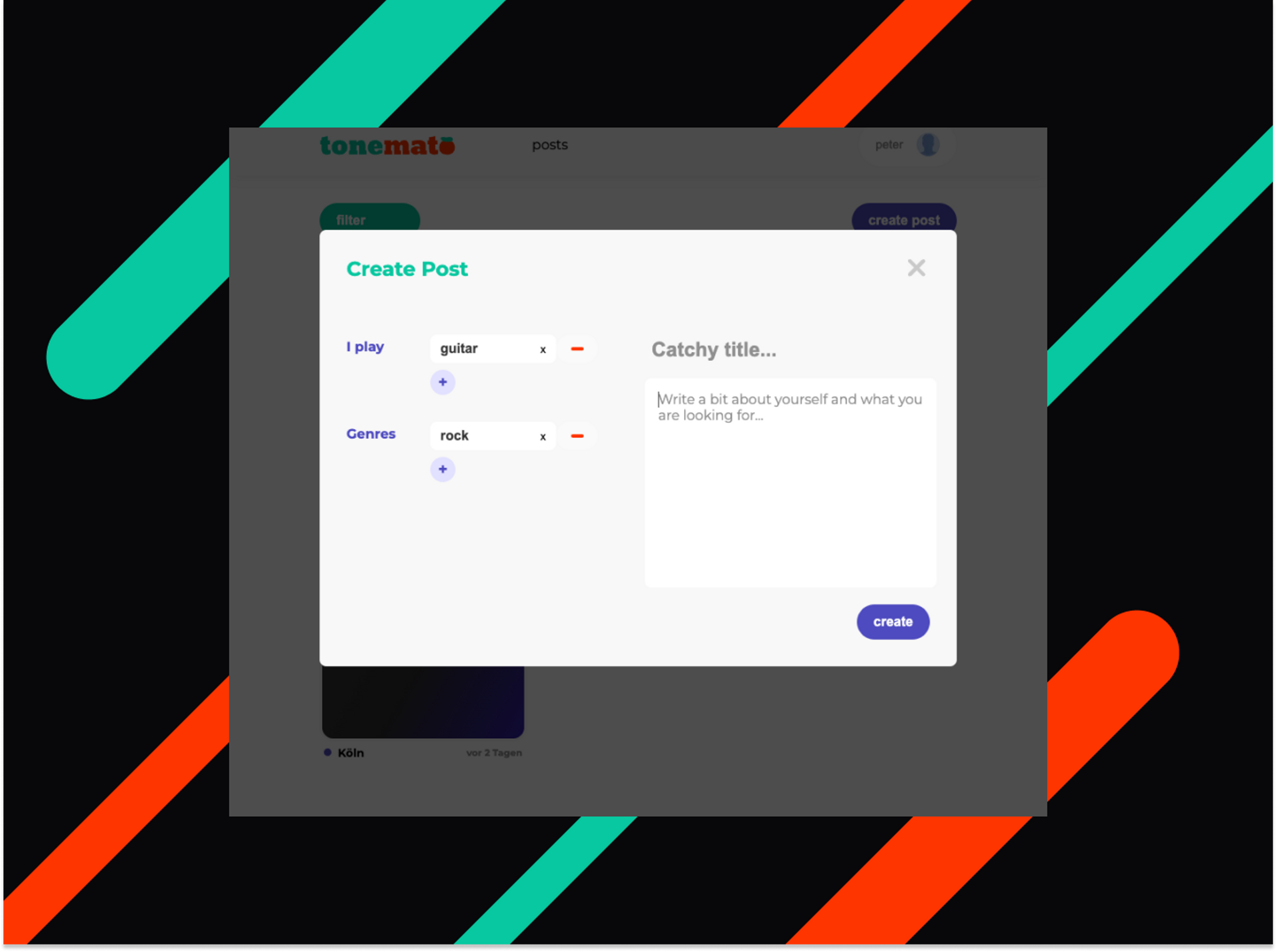 A modal for creating posts on the tonemato platform